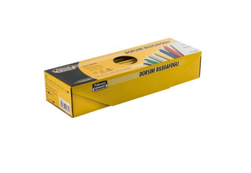 Immagine di Dorsetti tondi per rilegatura - 8 mm - giallo - Fellowes - scatola 50 pezzi
