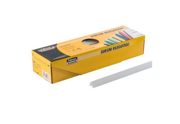 Immagine di Dorsetti triangolari per rilegatura - 16 mm - bianco - Fellowes - scatola 25 pezzi
