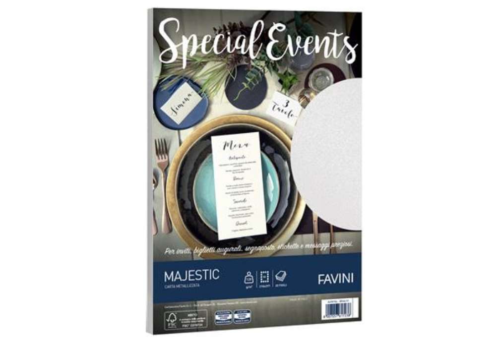 Immagine di Carta metallizzata Special Events - A4 - 120 gr - bianco - Favini - conf. 20 fogli