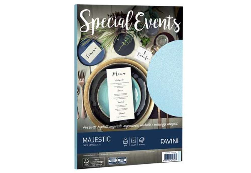 Immagine di Carta metallizzata Special Events - A4 - 120 gr - azzurro - Favini - conf. 20 fogli