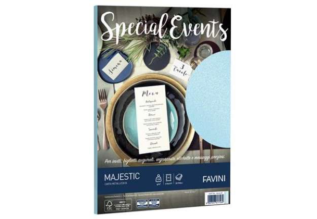 Immagine di Carta metallizzata Special Events - A4 - 120 gr - azzurro - Favini - conf. 20 fogli