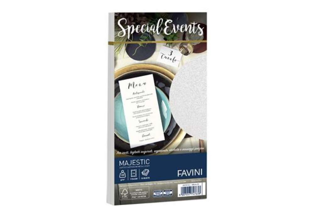 Immagine di Busta Special Events metal - 110 x 220 mm - 120 gr - bianco - Favini - conf. 10 buste