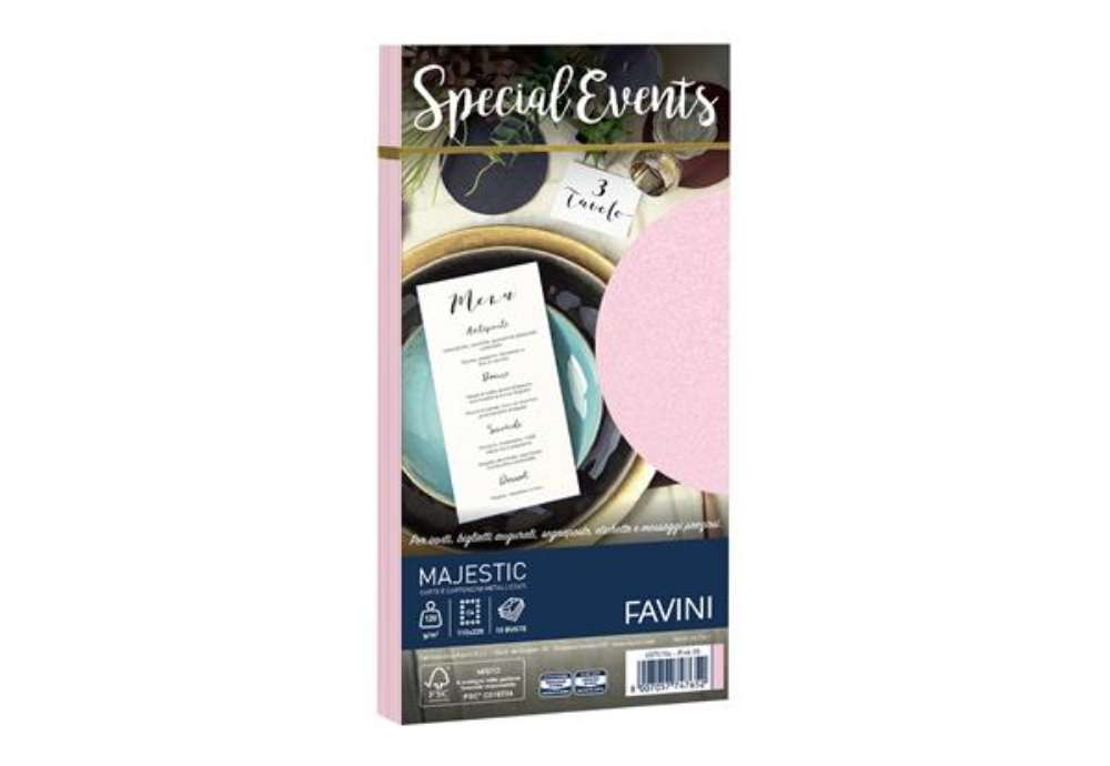 Immagine di Busta Special Events metal - 110 x 220 mm - 120 gr - rosa - Favini - conf. 10 buste