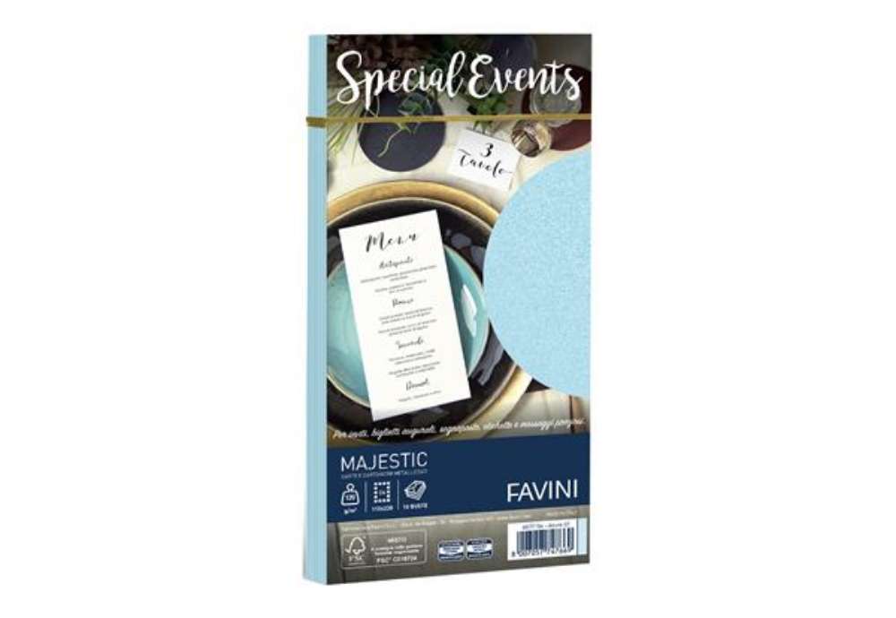 Immagine di Busta Special Events metal - 110 x 220 mm - 120 gr - azzurro - Favini - conf. 10 buste