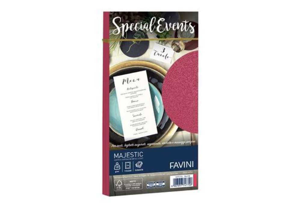 Immagine di Busta Special Events metal - 110 x 220 mm - 120 gr - rosso - Favini - conf. 10 buste