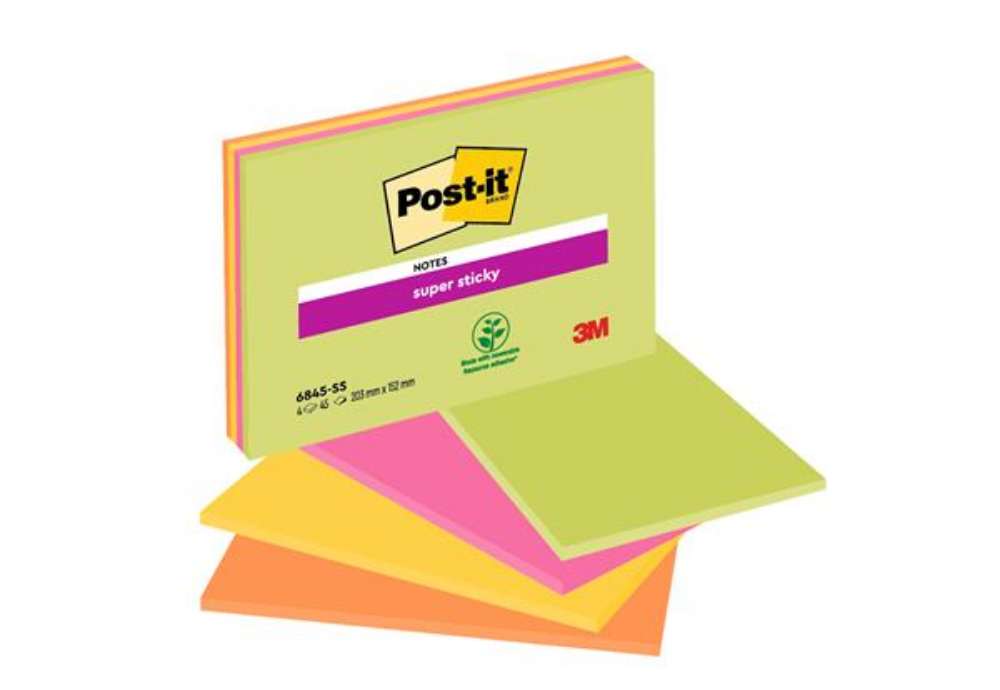 Immagine di Blocco foglietti Post-it Super Sticky Meeting Notes - 6845-SSP - 203 x 152 mm - giallo/rosa neon - 4