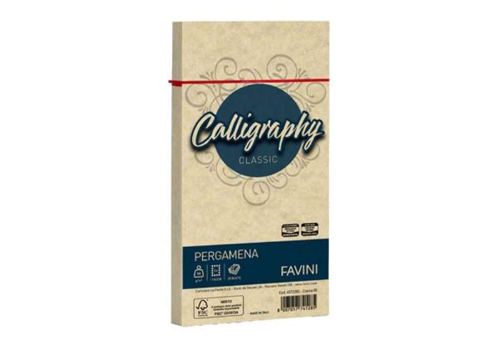 Immagine di Busta Calligraphy Pergamena - 110 x 220 mm - 90 gr - crema 05 - Favini - conf. 25 pezzi