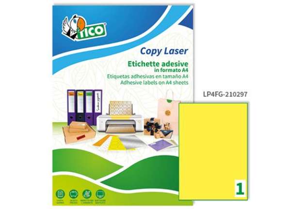 Immagine di Etichette adesive LP4F - in carta - permanenti - 210 x 297 mm - 1 et/fg - 70 fogli - giallo fluo - T