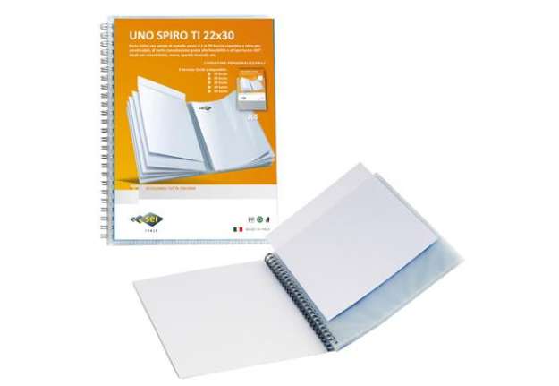 Immagine di Portalistini personalizzabile Uno Spiro TI - con spirale - 22x30 cm - 30 buste - blu - Sei Rota