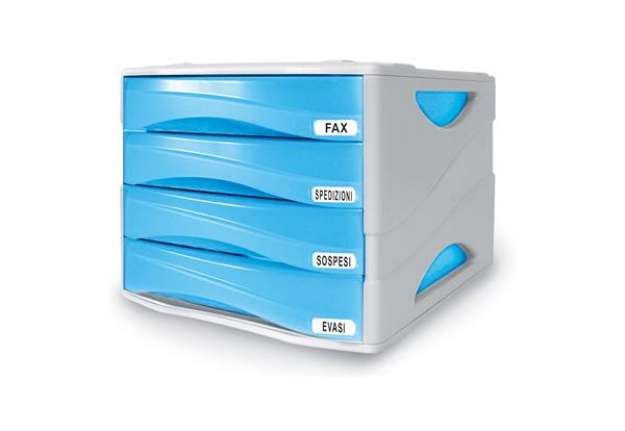 Immagine di Cassettiera Smile - 29 x 38 x 25,5 cm - 4 cassetti da 5 cm - grigio/azzurro trasparente - Arda