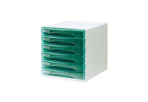 Immagine di Cassettiera Olivia - 31 x 40 x 32,5 cm - 6 cassetti da 3 cm - grigio/verde trasparente - Arda