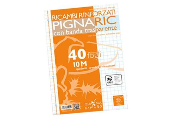 Immagine di Ricambi forati rinforzati Pignaric - A4 - quadretto 10mm - 40 fogli - 80gr - Pigna