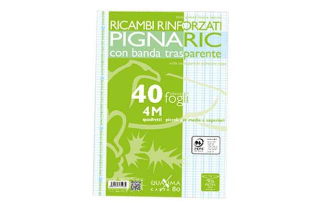 Immagine di Ricambi forati rinforzati Pignaric - A4 - quadretto 4mm - 40 fogli - 80gr - Pigna
