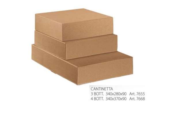 Immagine di Scatola in cartone Onda avana - fino a 3 bottiglie - 34 x 28 x 9cm - Scotton