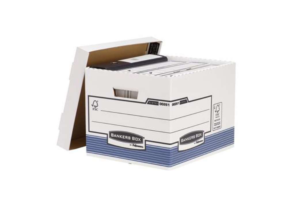 Immagine di Scatola archivio Bankers Box System - con coperchio - 33,3 x 28,5 x 38 cm - bianco - Fellowes
