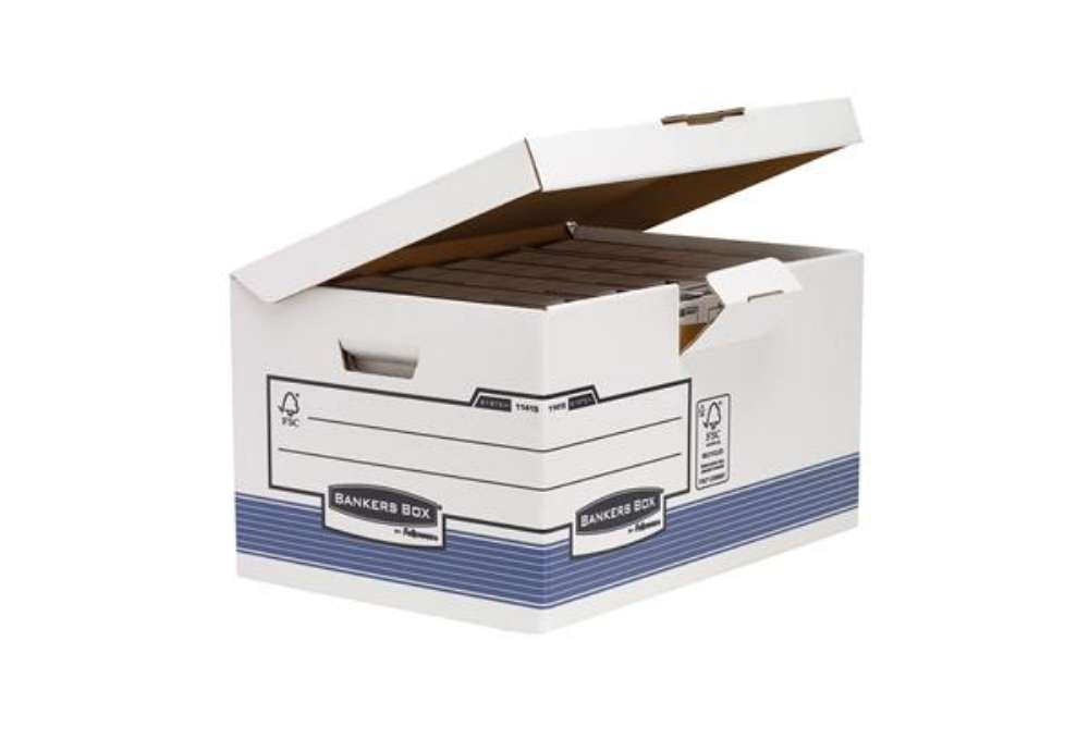 Immagine di Scatola archivio Bankers Box System - con coperchio a ribalta - 37,8 x 29,3 x 54,5 cm - bianco - Fel