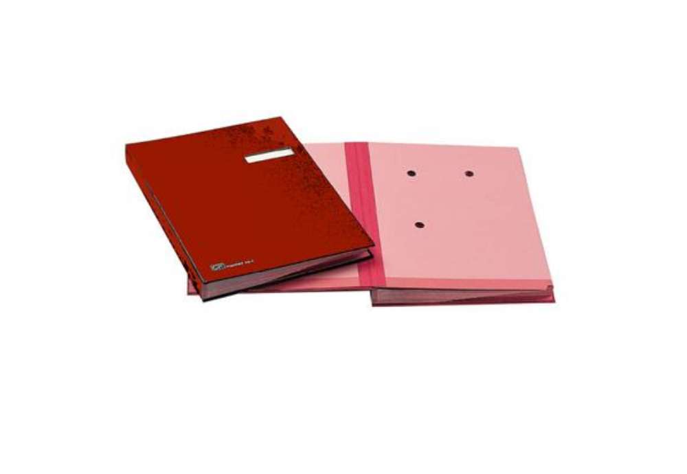 Immagine di Libro firma - 18 intercalari - con porta etichette - 24x34 cm - rosso - Fraschini