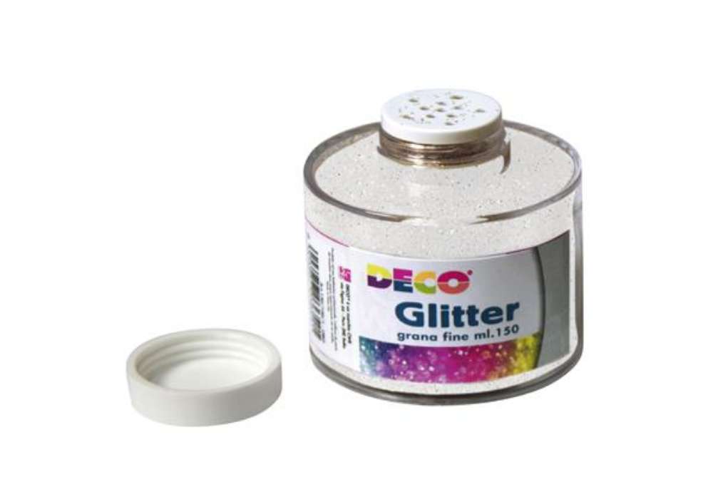 Immagine di Barattolo Glitter - grana fine - 150ml - bianco/iride - DECO