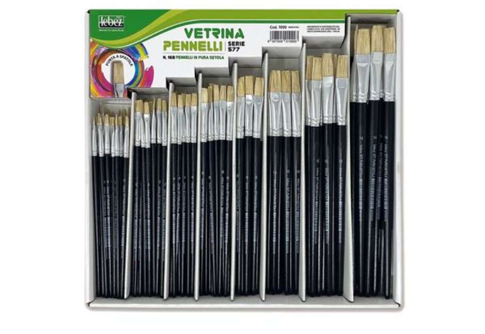 Immagine di Pennello punta piatta serie 577 - punta a spatola in pura setola - Lebez - Assortimeno vetrinetta 16