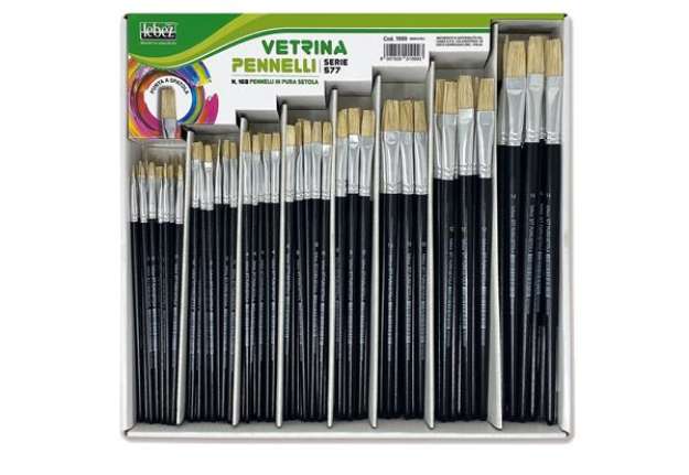 Immagine di Pennello punta piatta serie 577 - punta a spatola in pura setola - Lebez - Assortimeno vetrinetta 16