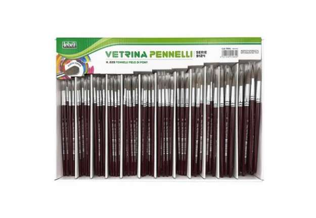 Immagine di Pennelli punta tonda - pelo di pony - serie 9124 - Lebez - assortimento vetrinetta 228 pezzi