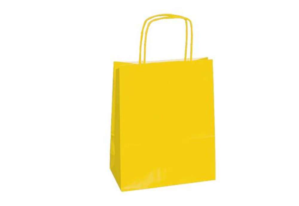 Immagine di Shopper Twisted - maniglie cordino - 22 x 10 x 29 cm - carta kraft - giallo - Mainetti Bags - conf.