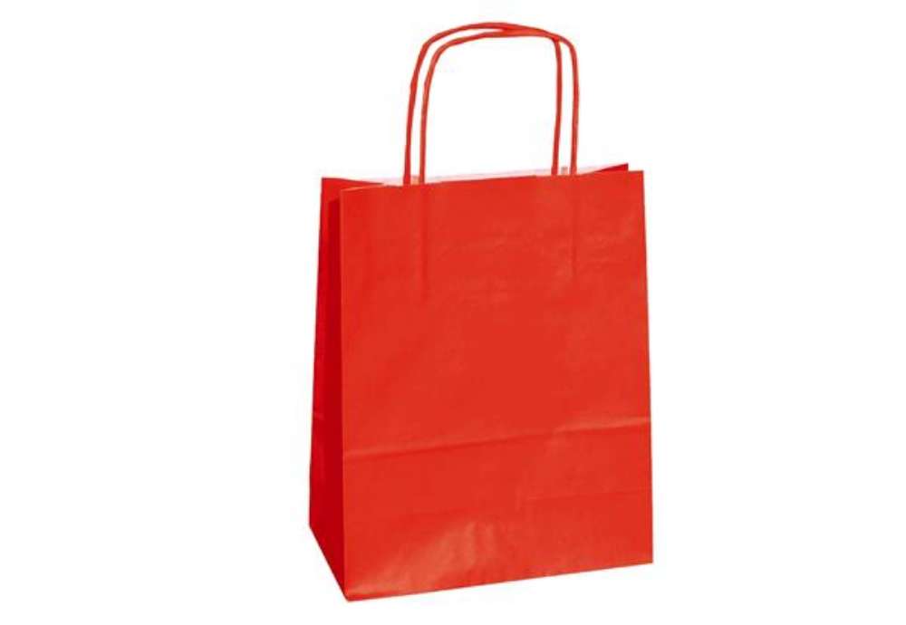 Immagine di Shopper Twisted - maniglie cordino - 22 x 10 x 29 cm - carta kraft - rosso - Mainetti Bags - conf. 2