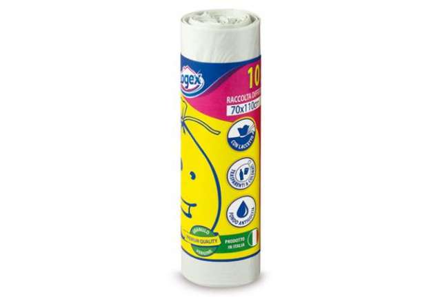 Immagine di Sacchi per immondizia - 70x110 cm - 120 L - 16 micron - bianco - Logex Professional - rotolo da 10 s