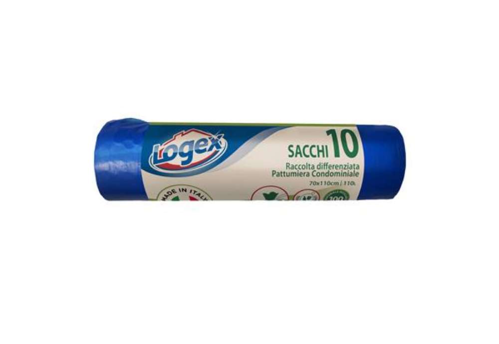 Immagine di Sacchi per immondizia - 70x110 cm - 120 L - 16 micron - blu - Logex Professional - rotolo da 10 sacc