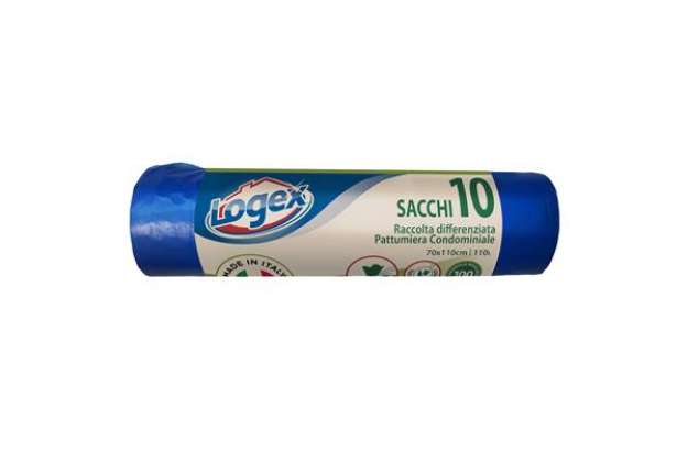 Immagine di Sacchi per immondizia - 70x110 cm - 120 L - 16 micron - blu - Logex Professional - rotolo da 10 sacc