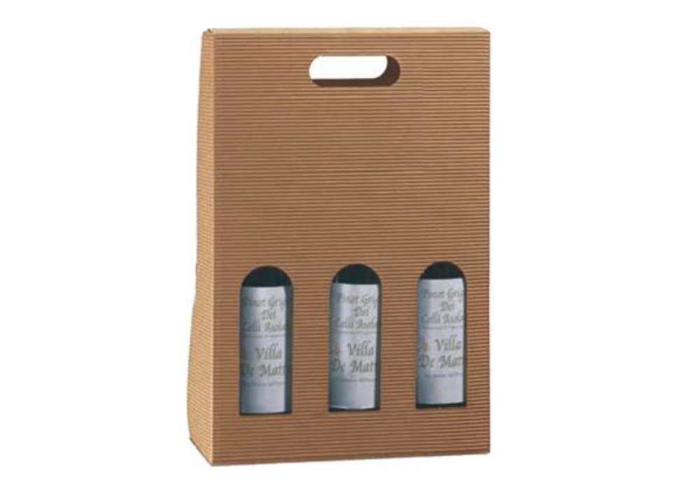 Immagine di Scatola bottiglie Onda avana - 3 bottiglie - 270 x 90 x 385 mm - Scotton