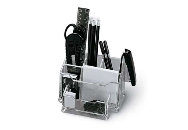 Immagine di Portatutto da banco - plexiglass - 19x12x10 cm - accessori inclusi - trasparente - Lebez