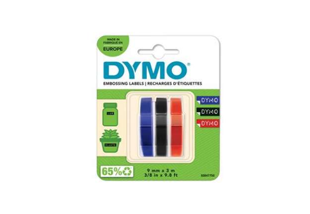 Immagine di Nastro a rilievo - 9 mm x 3 mt - nero/rosso/blu - Dymo - blister 3 nastri