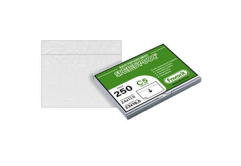 Immagine di Busta adesiva Speedy Doc - senza stampa - C5 - 23 x 16,5 cm - LDPE - trasparente - Favorit - conf. 2