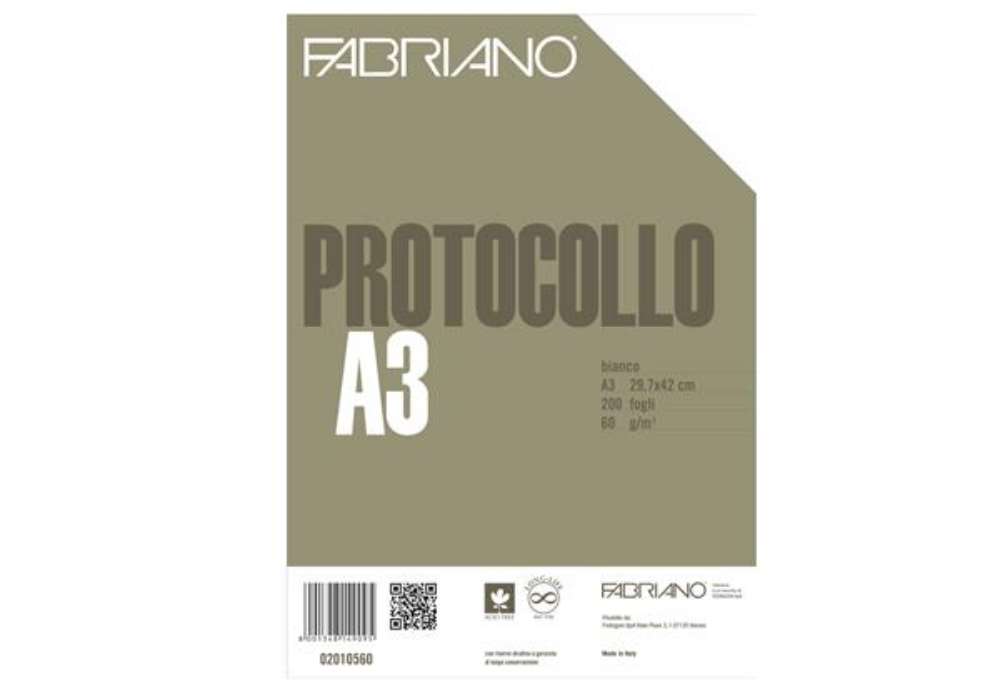 Immagine di Foglio protocollo - A4 - senza rigatura - 60 gr - bianco - Fabriano - conf. 200 pezzi