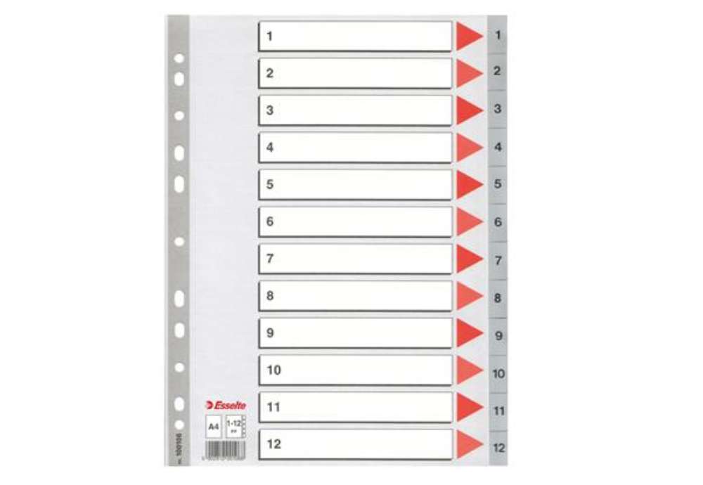Immagine di Separatore numerico 1/12 - PP - A4 - 22,5x29,7 cm - grigio - Esselte