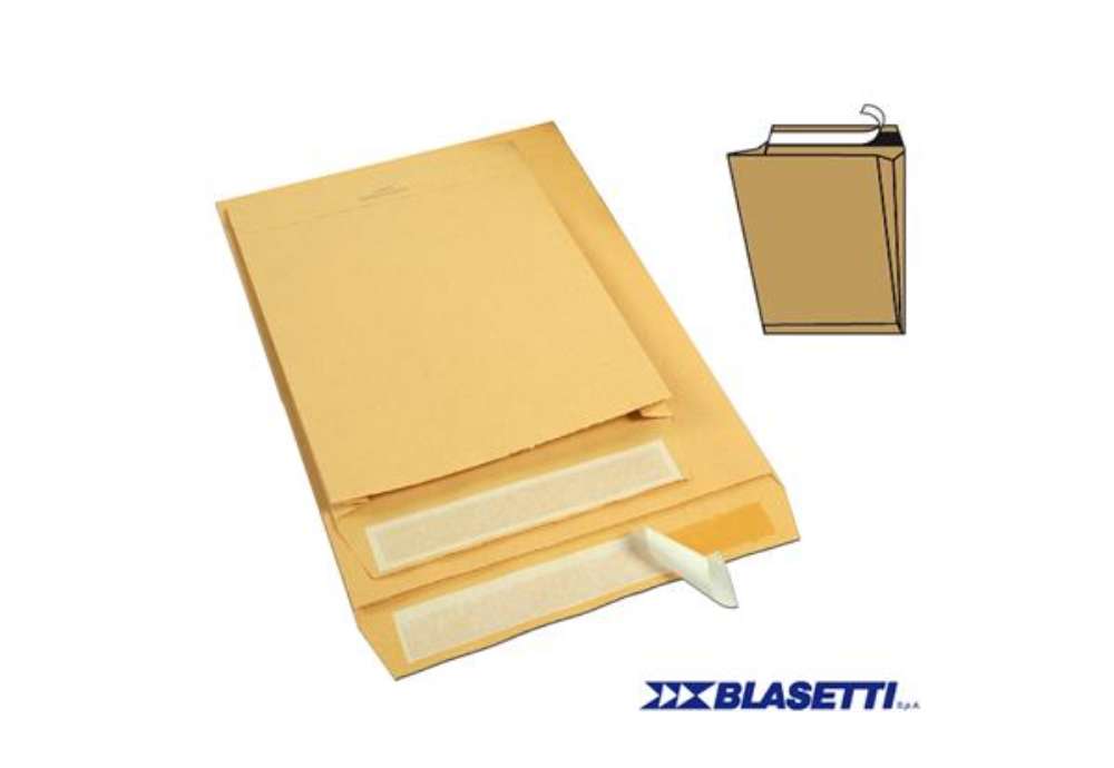 Immagine di Busta a sacco Monodex - soffietti laterali - strip adesivo - 25 x 35,3 x 4 cm - 120 gr - avana - Bla