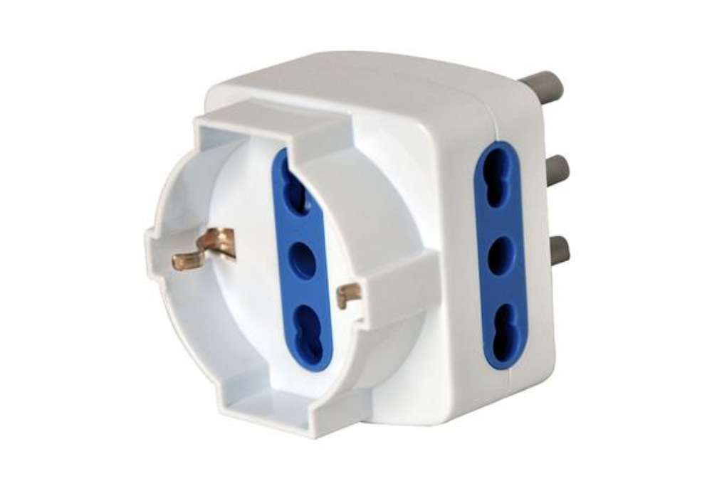 Immagine di Adattatore triplo con spina 2P+T 16A - 2 prese bipasso 10/16A + 1 Schuko - MKC