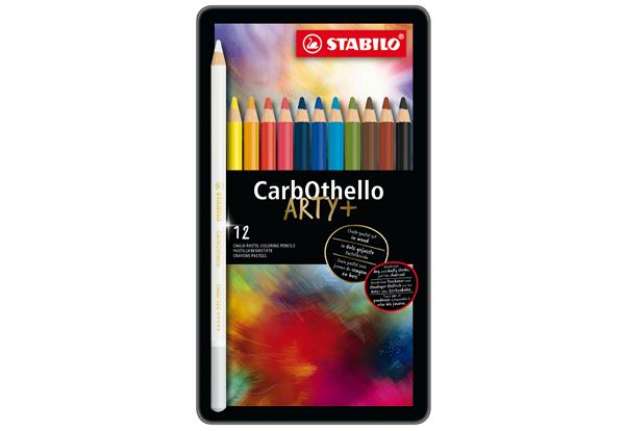 Immagine di Matite colorate CarbOthello - tratto 4,40 mm - colori assortiti - Stabilo - astuccio in metallo 12 p