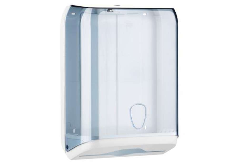 Immagine di Dispenser asciugamani piegati C/V/Z - 28x13,7x37,5 cm - plastica - bianco/azzurro trasparente - Mar