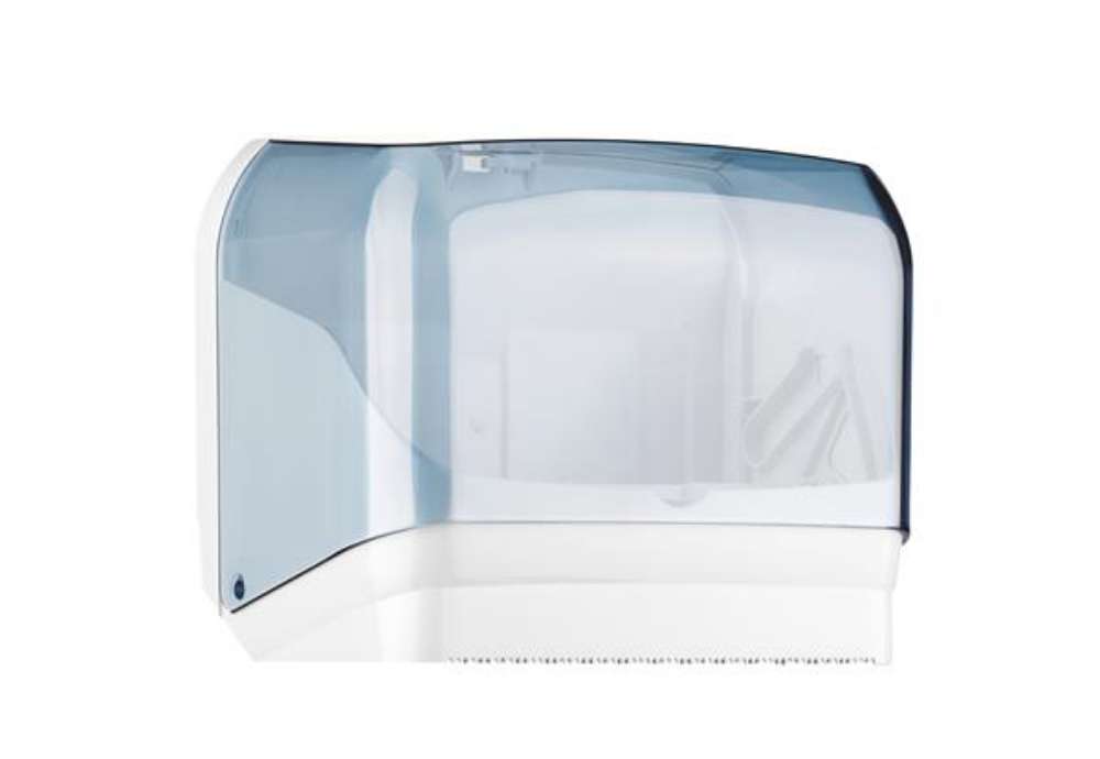 Immagine di Dispenser asciugamani in rotolo/fogli - 30x19,5x25,1 cm - plastica - bianco/azzurro trasparente - Ma