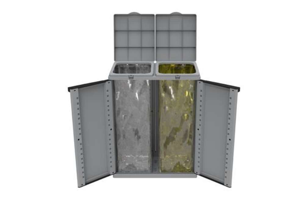 Immagine di Contenitore EcoCab 2 per raccolta differenziata - 68x39x88,7 cm - 2 portasacco da 110 L ciascuno - g