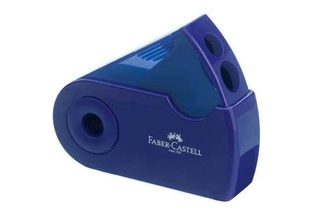 Immagine di Temperamatite Sleeve con contenitore - 2 fori - con serbatoio - 70x34x20mm - rosso e blu assortiti -