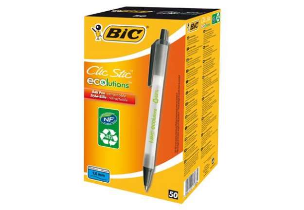 Immagine di Penna a sfera a scatto ECOlutions - punta 1,0mm  - nero - punta 1,0mm - Bic - conf. 50 pezzi