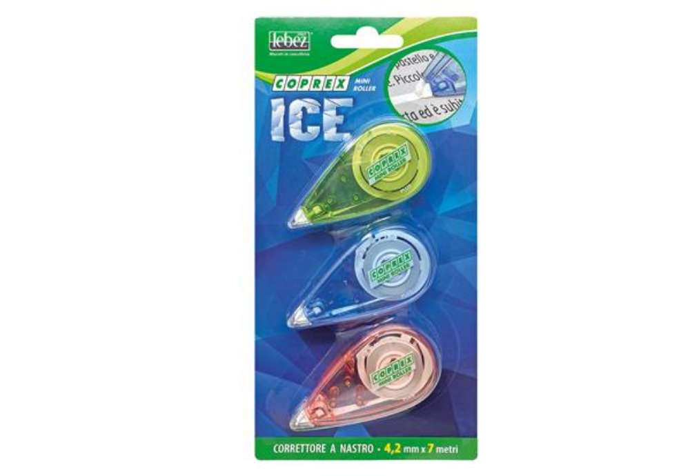 Immagine di Correttore a nastro Mini roller  - 4,2mm x 7mt - versione Ice - Lebez - conf. 3 pezzi