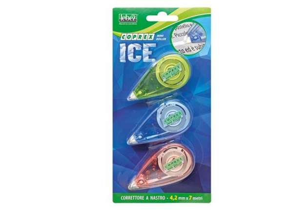 Immagine di Correttore a nastro Mini roller  - 4,2mm x 7mt - versione Ice - Lebez - conf. 3 pezzi