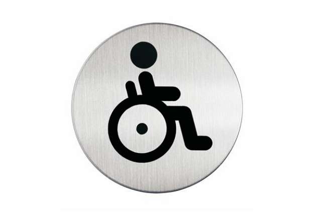 Immagine di Pittogramma adesivo - WC diversamente abili - diametro 8,3 cm - acciaio - Durable