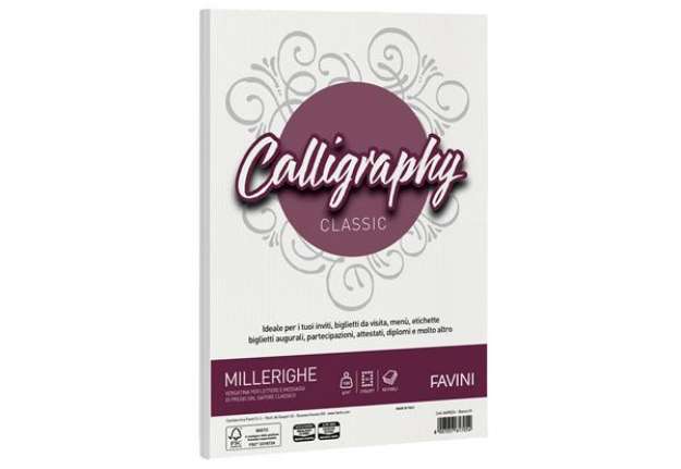 Immagine di Carta Calligraphy Millerighe - A4 - 100 gr - bianco 01 - Favini - conf. 50 fogli