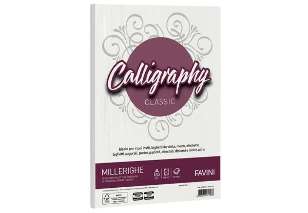 Immagine di Carta Calligraphy Millerighe - A4 - 200 gr - bianco 01 - Favini - conf. 50 fogli