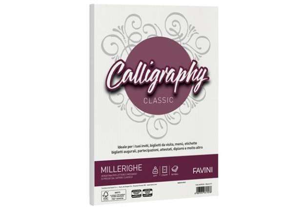 Immagine di Carta Calligraphy Millerighe - A4 - 200 gr - bianco 01 - Favini - conf. 50 fogli
